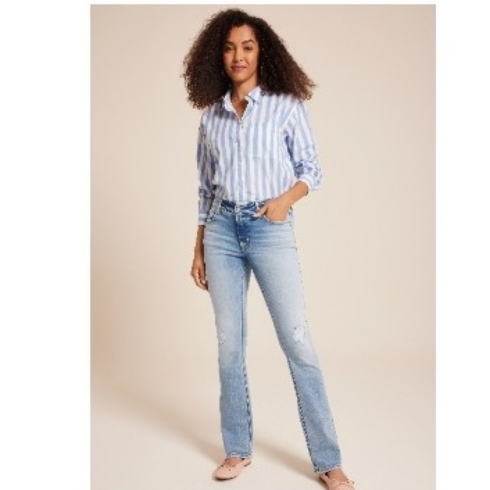 Maurice Edgely* Mid Rise Ripped Slim Boot Cut Jeans